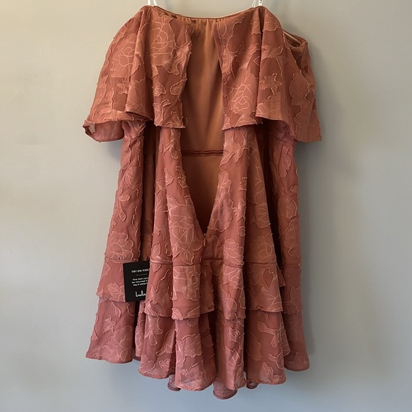 NWT Lulu's True Lover Floral Ruffled Strapless Mini Party Dress Pink Size XL - Picture 7 of 15